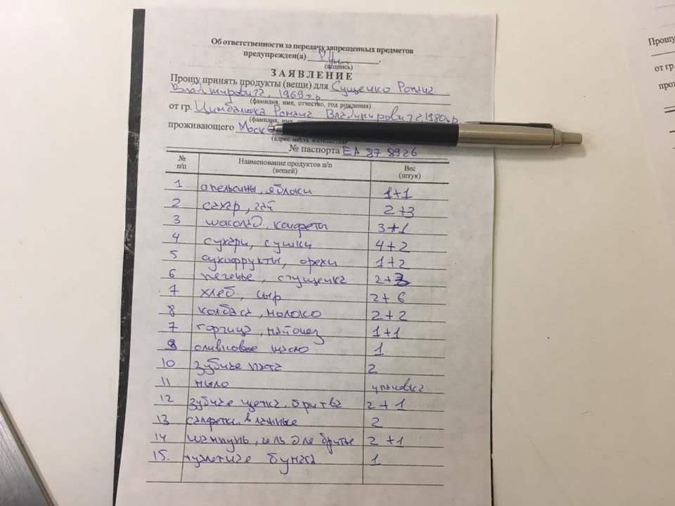 Роман Сущенко отримав першу передачу в СІЗО у Москві