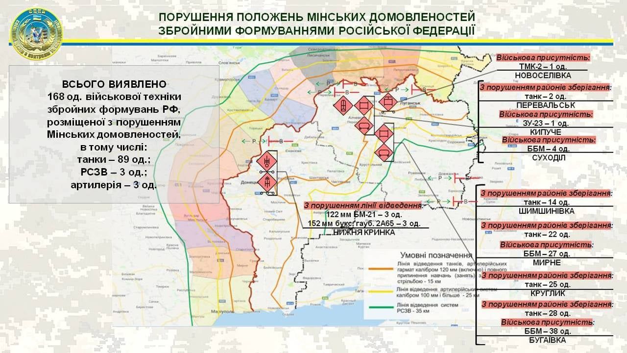 Карта на якій продемонстровано порушення з боку РФ.