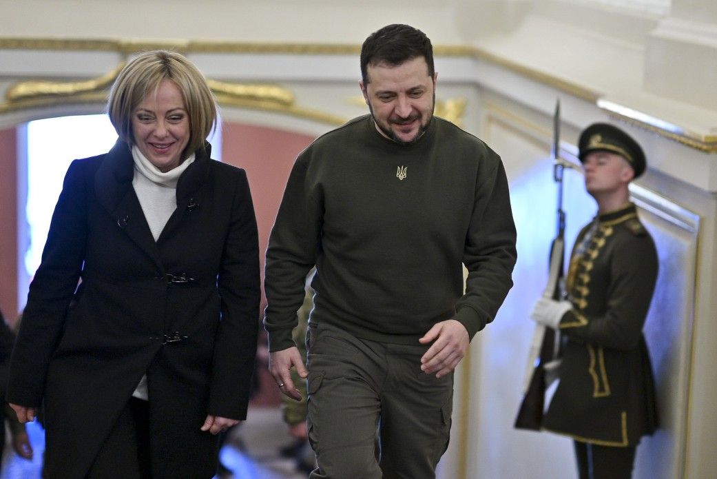 Зеленський і Мелоні під час першої зустрічі в Києві.