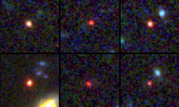 Шість галактик-кандидатів на основі спостережень космічного телескопа Джеймса Вебба НАСА.