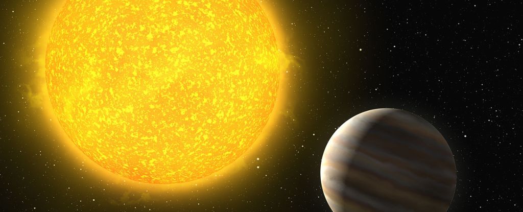 Художник за повідомленнями астрономів так зобразив газову гігантську екзопланету, що обертається навколо зірки, схожої на Сонце.
