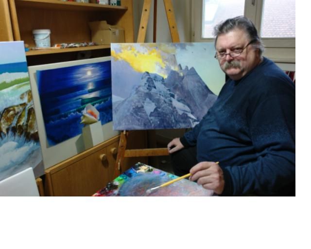 Киянин, художник Юрій Шевченко у своїй  швейцарській майстерні.